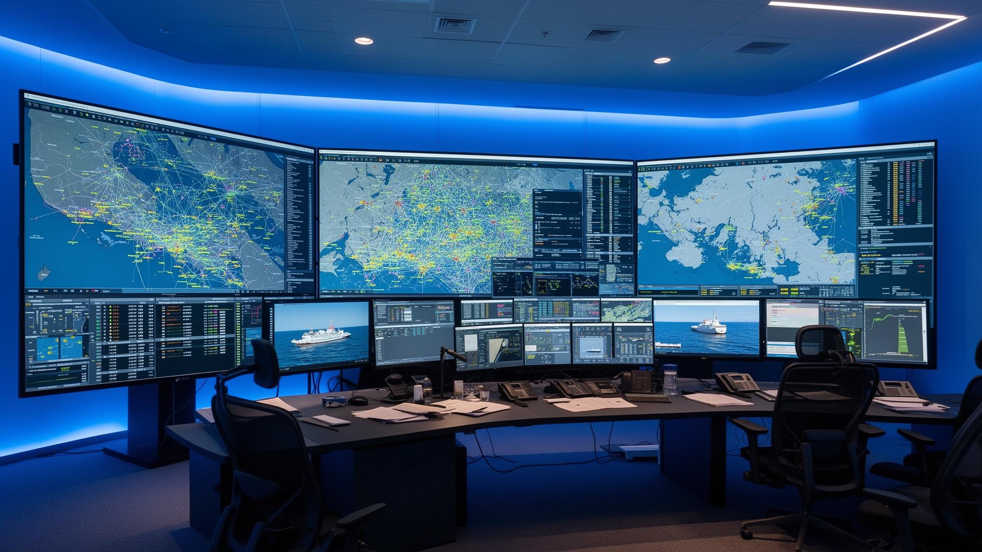 Terminal control room with operators monitoring operations